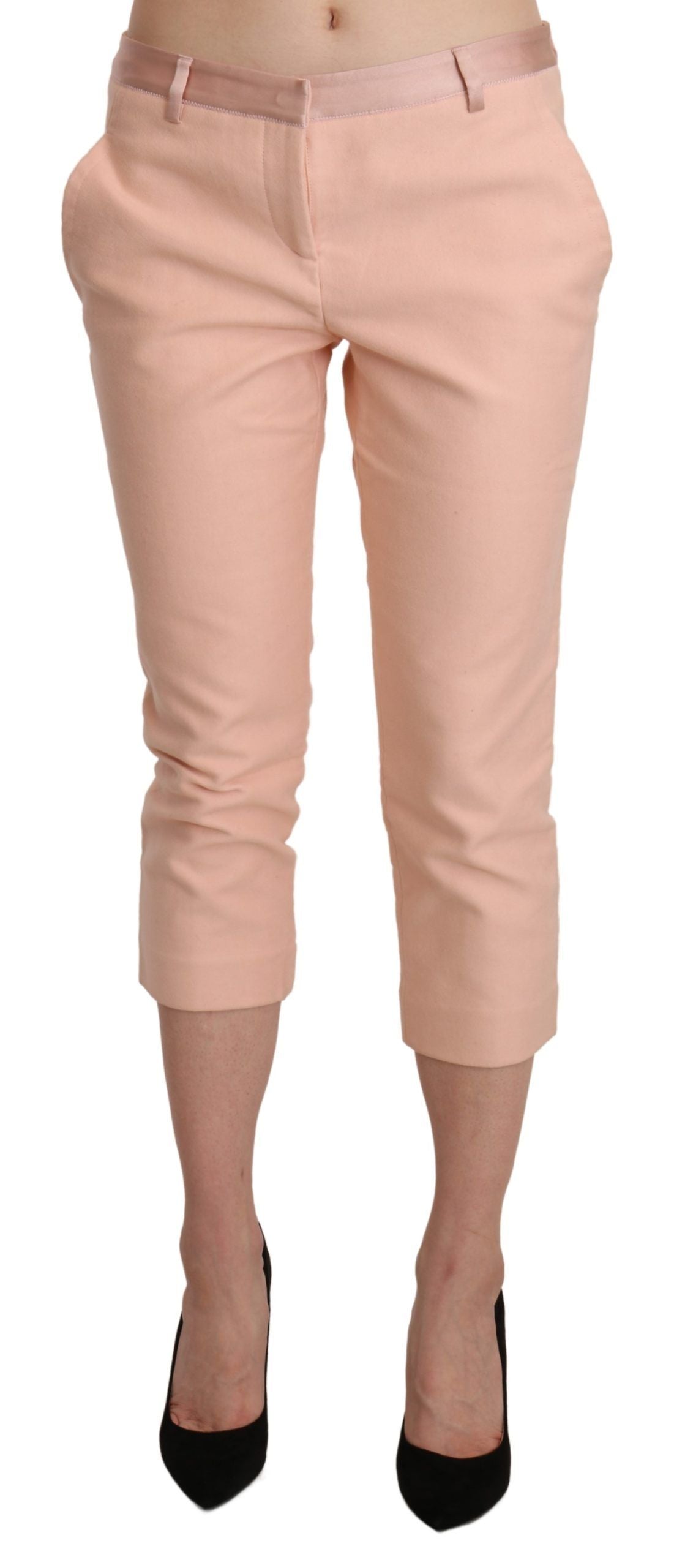Ermanno Scervino Roze, strakke, cropped capri broek met lage taille