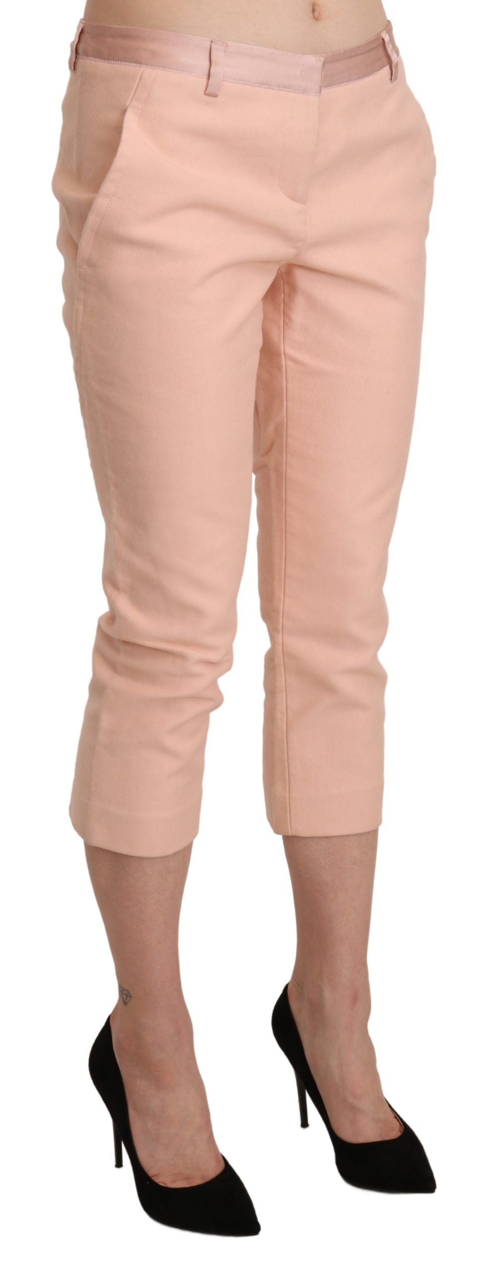 Ermanno Scervino Roze, strakke, cropped capri broek met lage taille