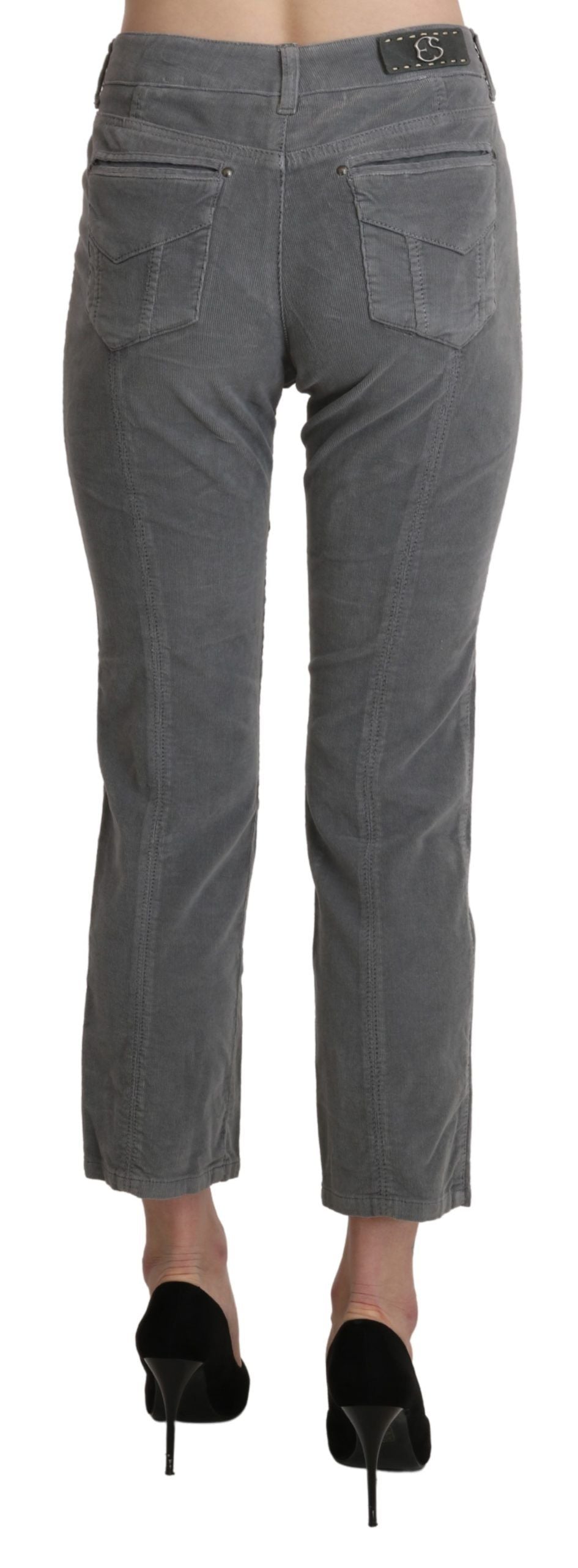 Pantalon taille haute en coton stretch gris, taille courte, Ermanno Scervino