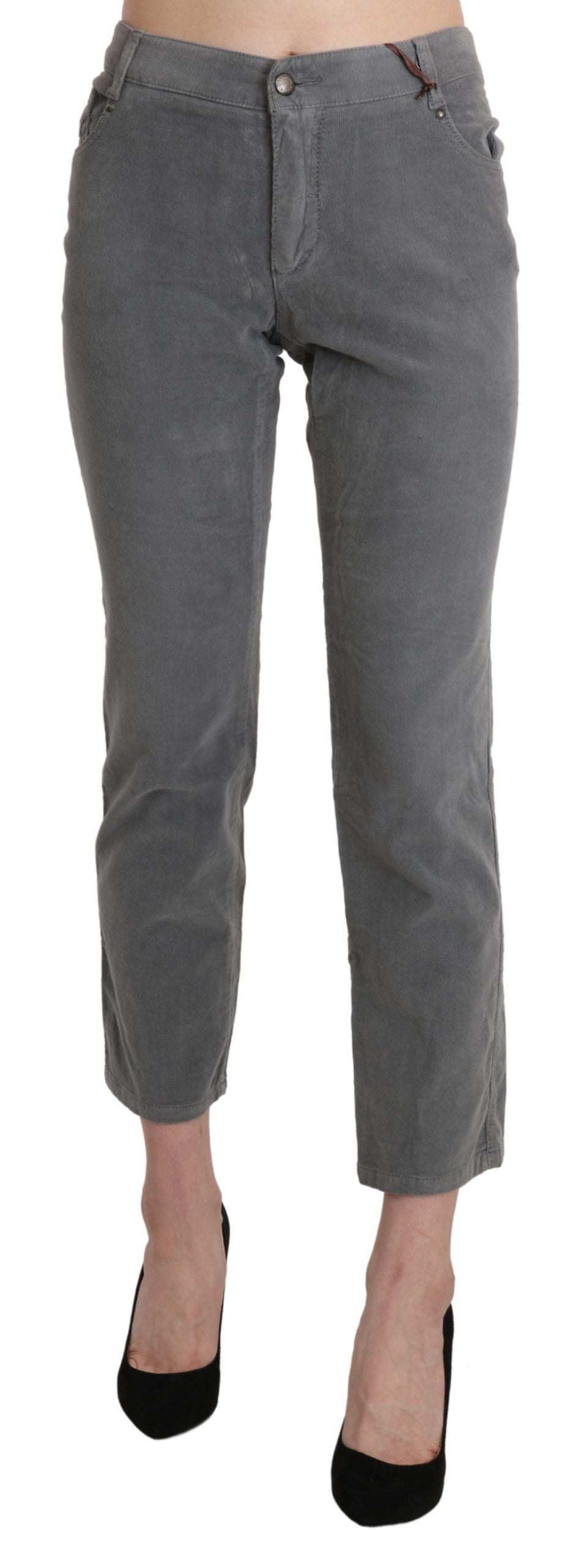 Pantalon taille haute en coton stretch gris, taille courte, Ermanno Scervino