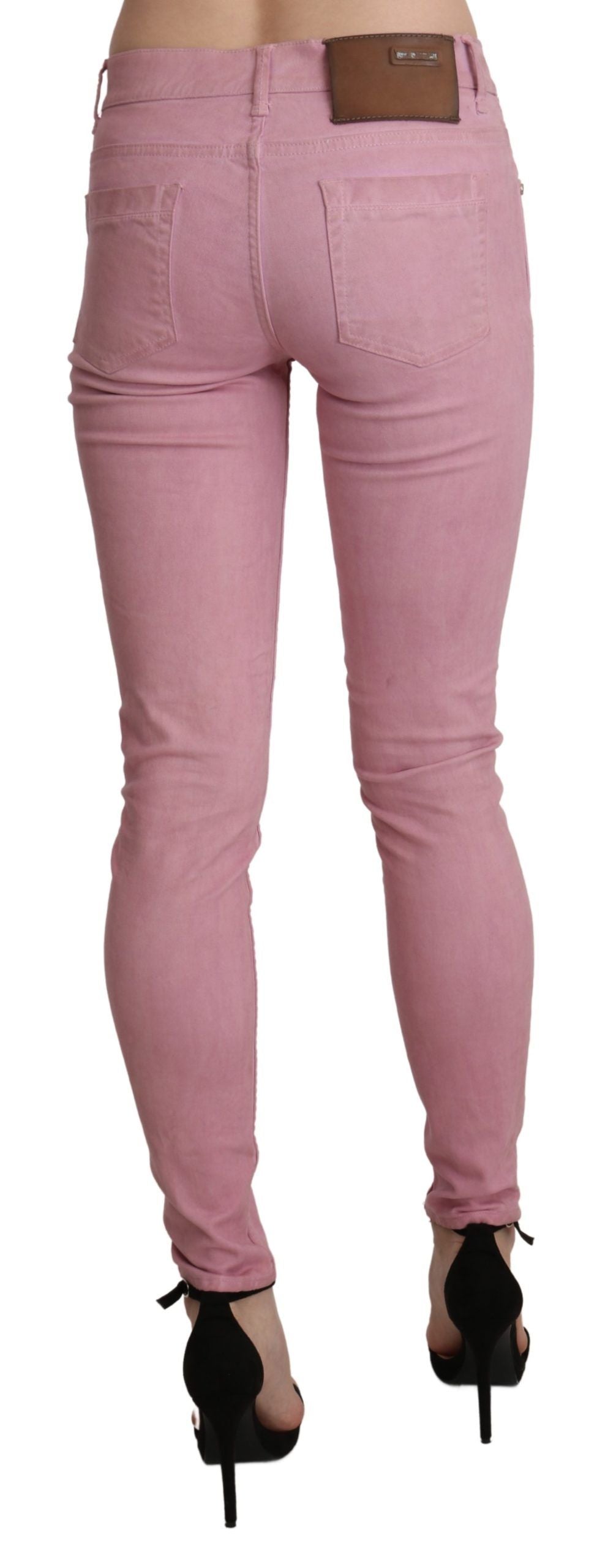Pantalon en jean skinny extensible taille mi-hauteur rose Acht