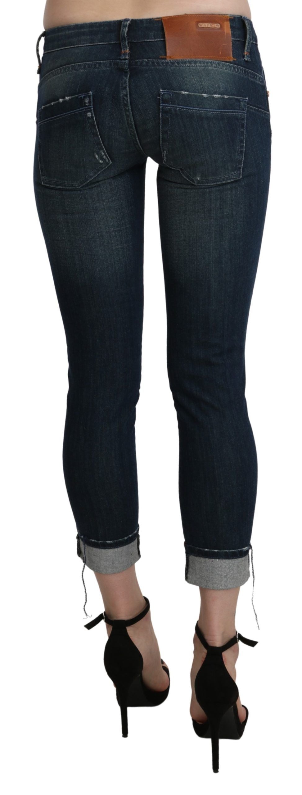 Pantalon en jean skinny taille haute, coupe courte, effet délavé bleu, Acht.