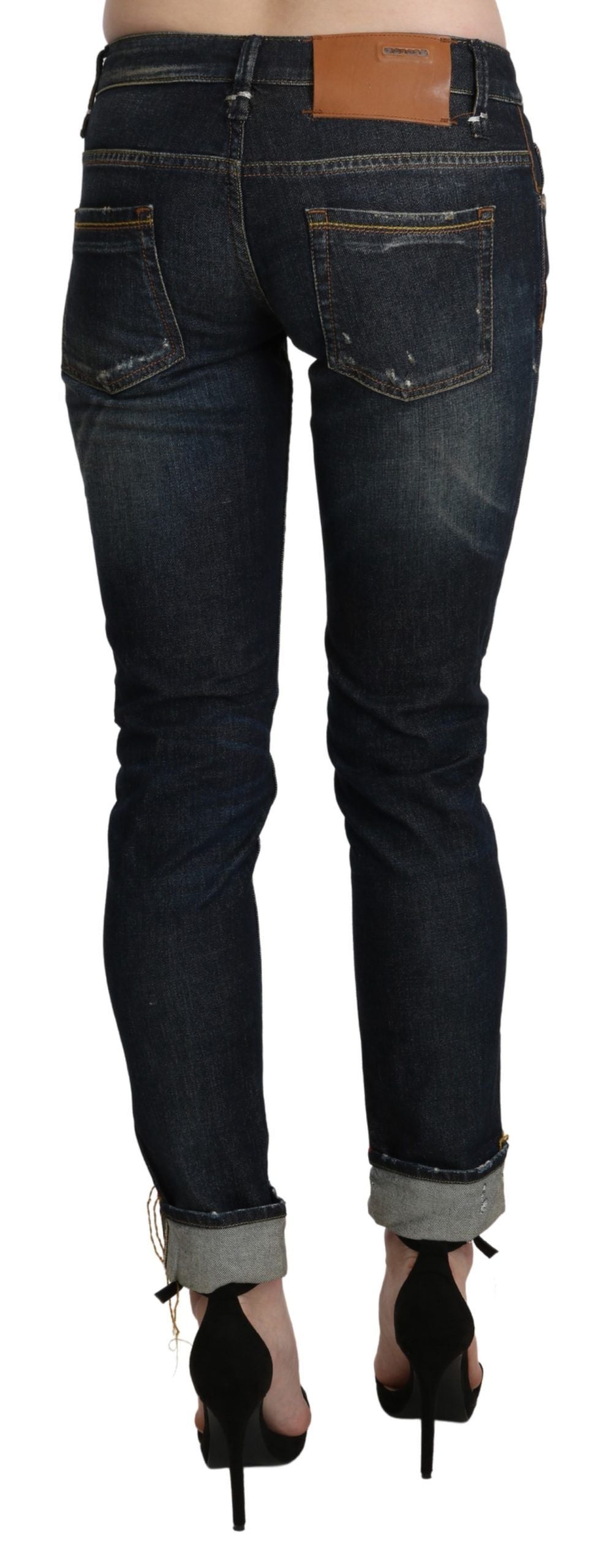 Pantalon en jean skinny taille haute, longueur 7/8, effet délavé bleu, Acht.