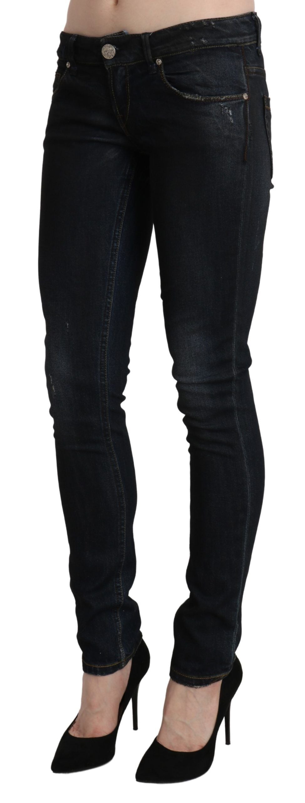 Pantalon slim en jean skinny taille basse, bleu délavé, Acht.