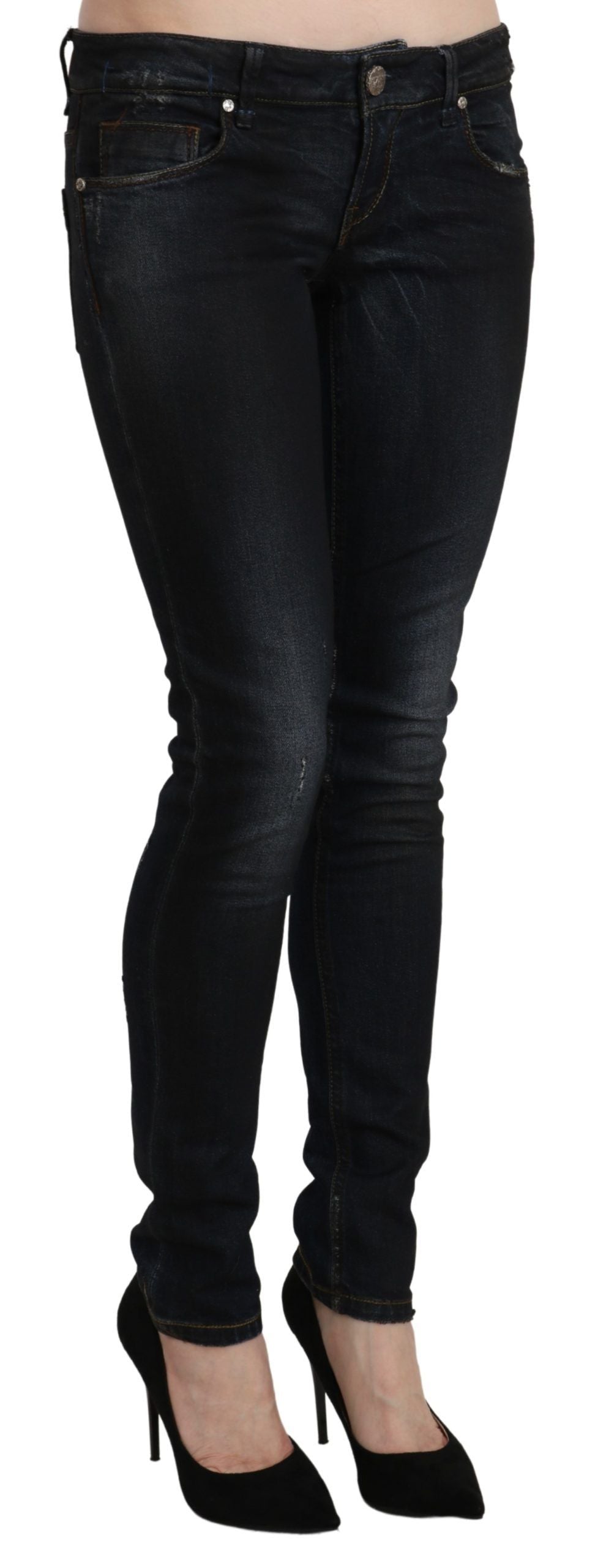 Pantalon slim en jean skinny taille basse, bleu délavé, Acht.