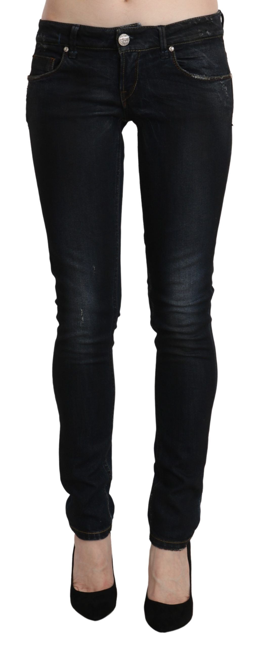Pantalon slim en jean skinny taille basse, bleu délavé, Acht.