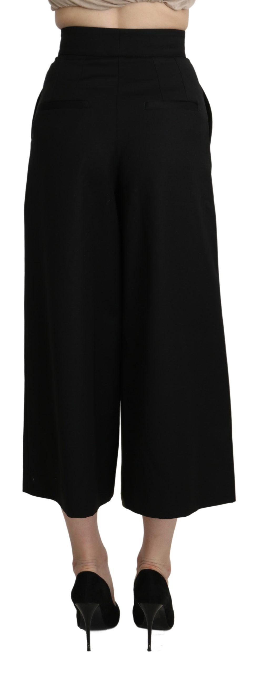 Pantalon Cropped en Laine à Pieds Large Noir de Dolce & Gabbana