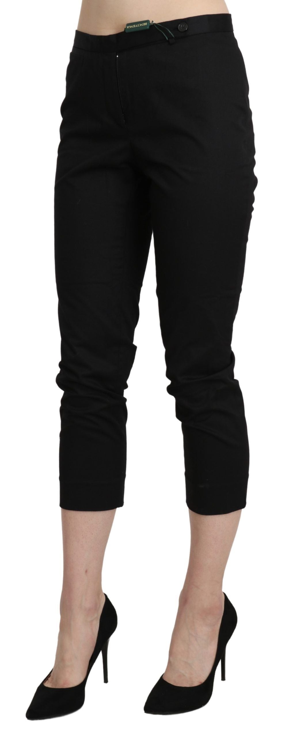 Pantalon-joggings taille haute, coupe skinny et courte, noir, BENCIVENGA
