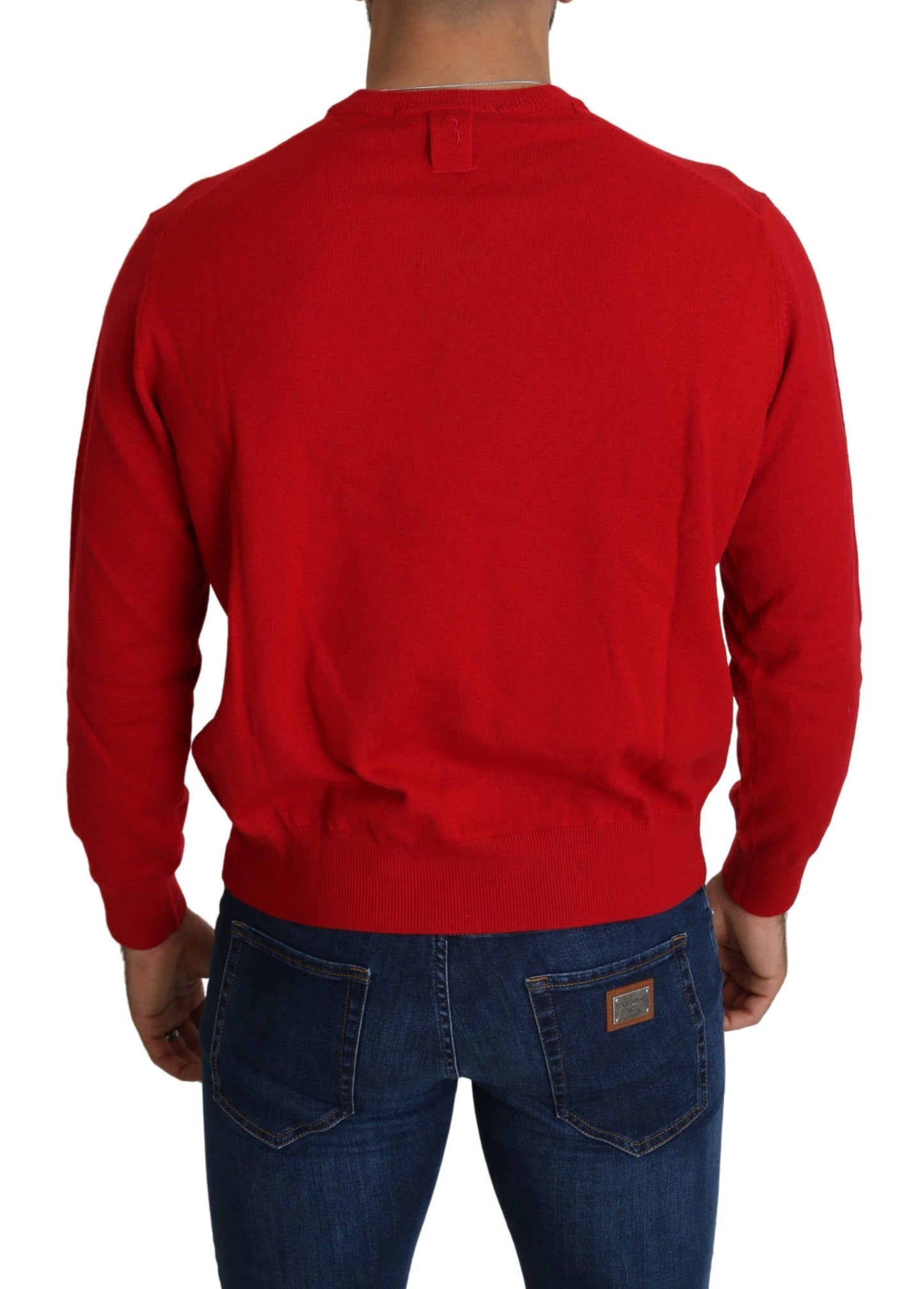 Pull en laine rouge à col en V, style Billionaire Italian Couture.