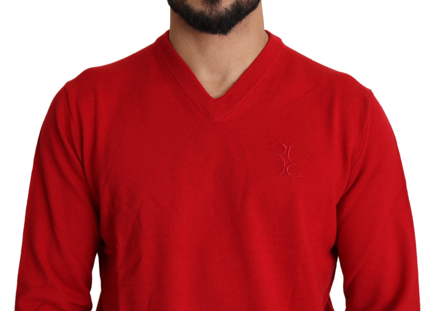 Pull en laine rouge à col en V, style Billionaire Italian Couture.
