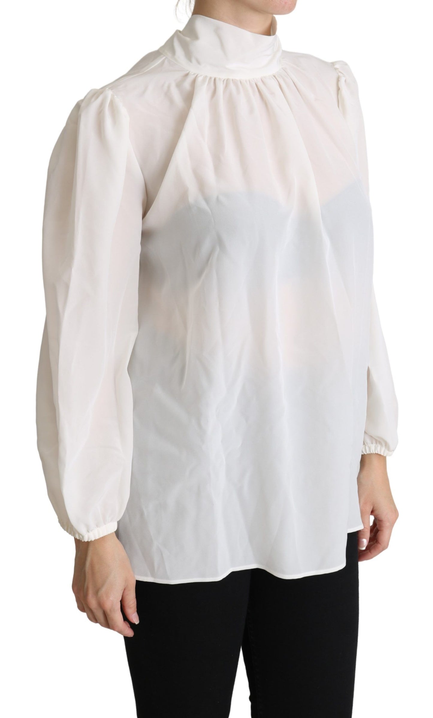 Blouse à manches longues en soie blanche avec nœud à la taille de Dolce & Gabbana