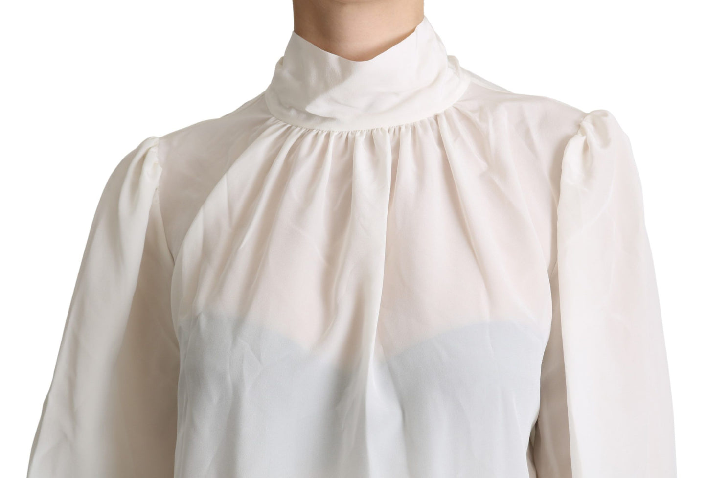 Blouse à manches longues en soie blanche avec nœud à la taille de Dolce & Gabbana