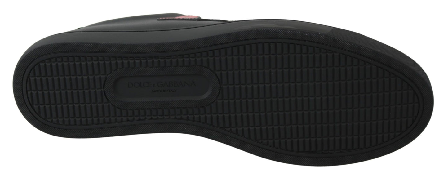 Sneakers en cuir noir avec motif cœur pour femme, Dolce & Gabbana