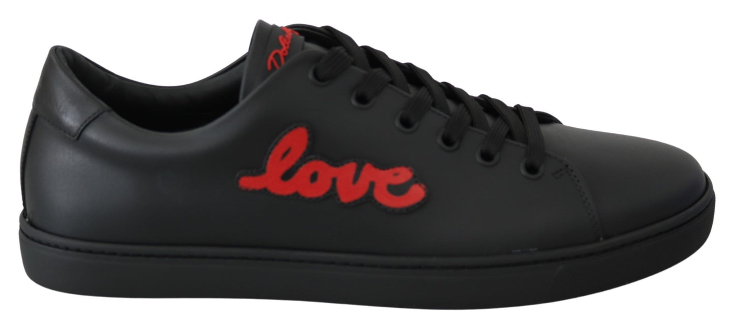 Sneakers en cuir noir avec motif cœur pour femme, Dolce & Gabbana