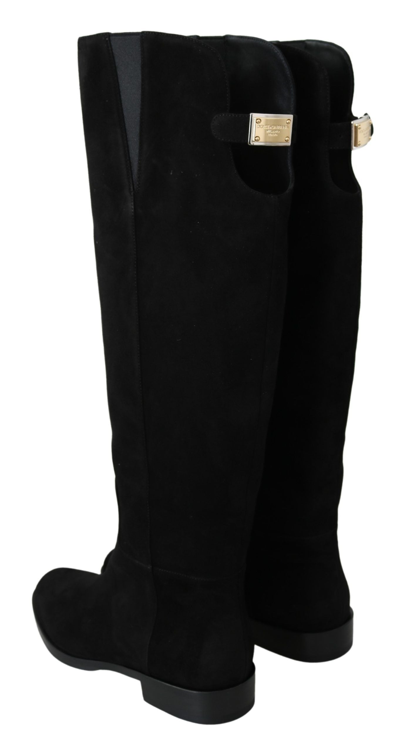 Bottines plates en daim noir montant au genou Dolce & Gabbana