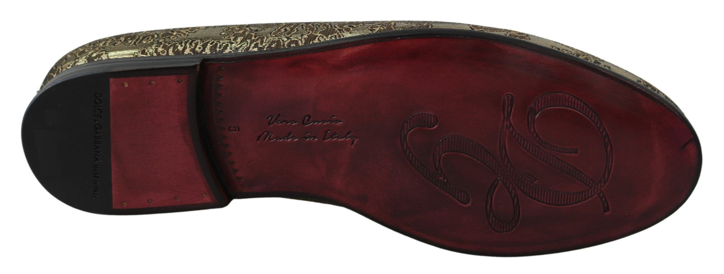 Boutures plates en jacquard doré Dolce & Gabbana, chaussures mocassins pour homme.