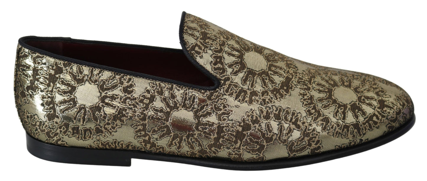Boutures plates en jacquard doré Dolce & Gabbana, chaussures mocassins pour homme.