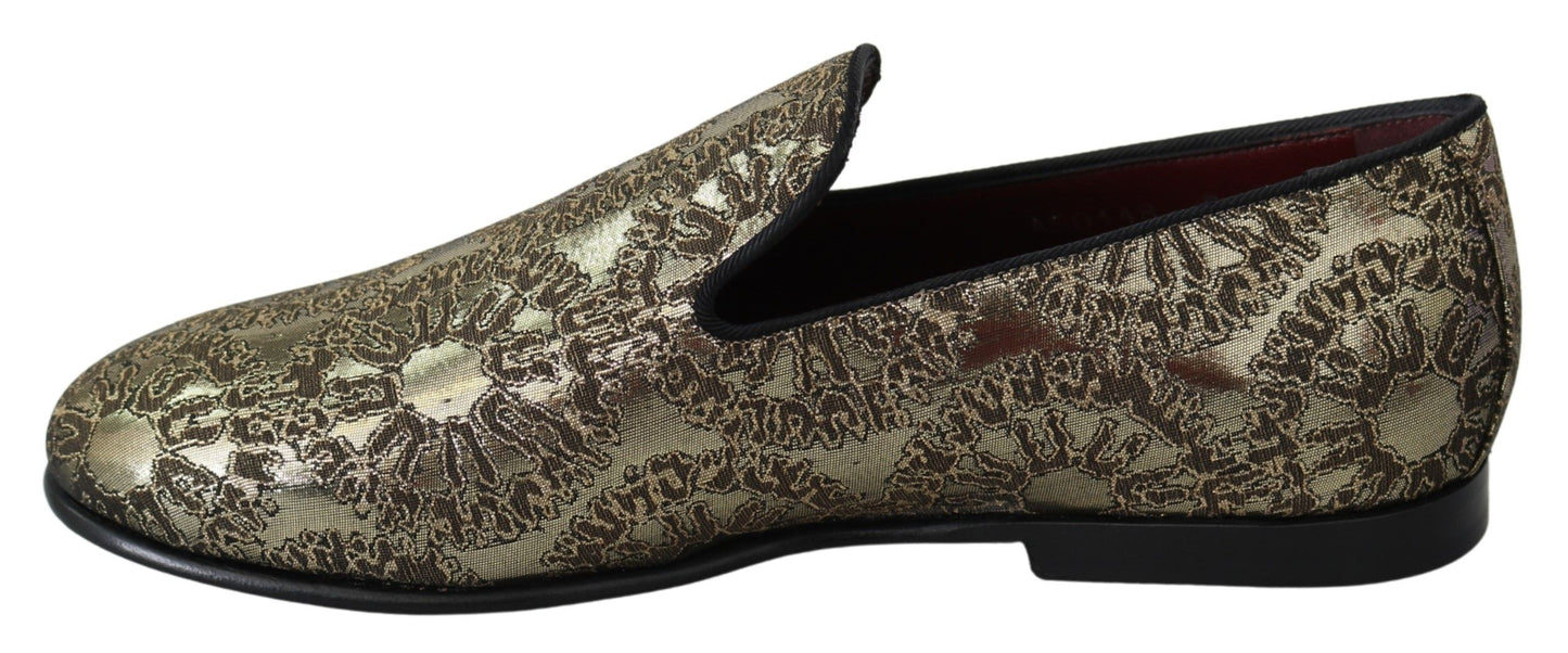 Boutures plates en jacquard doré Dolce & Gabbana, chaussures mocassins pour homme.