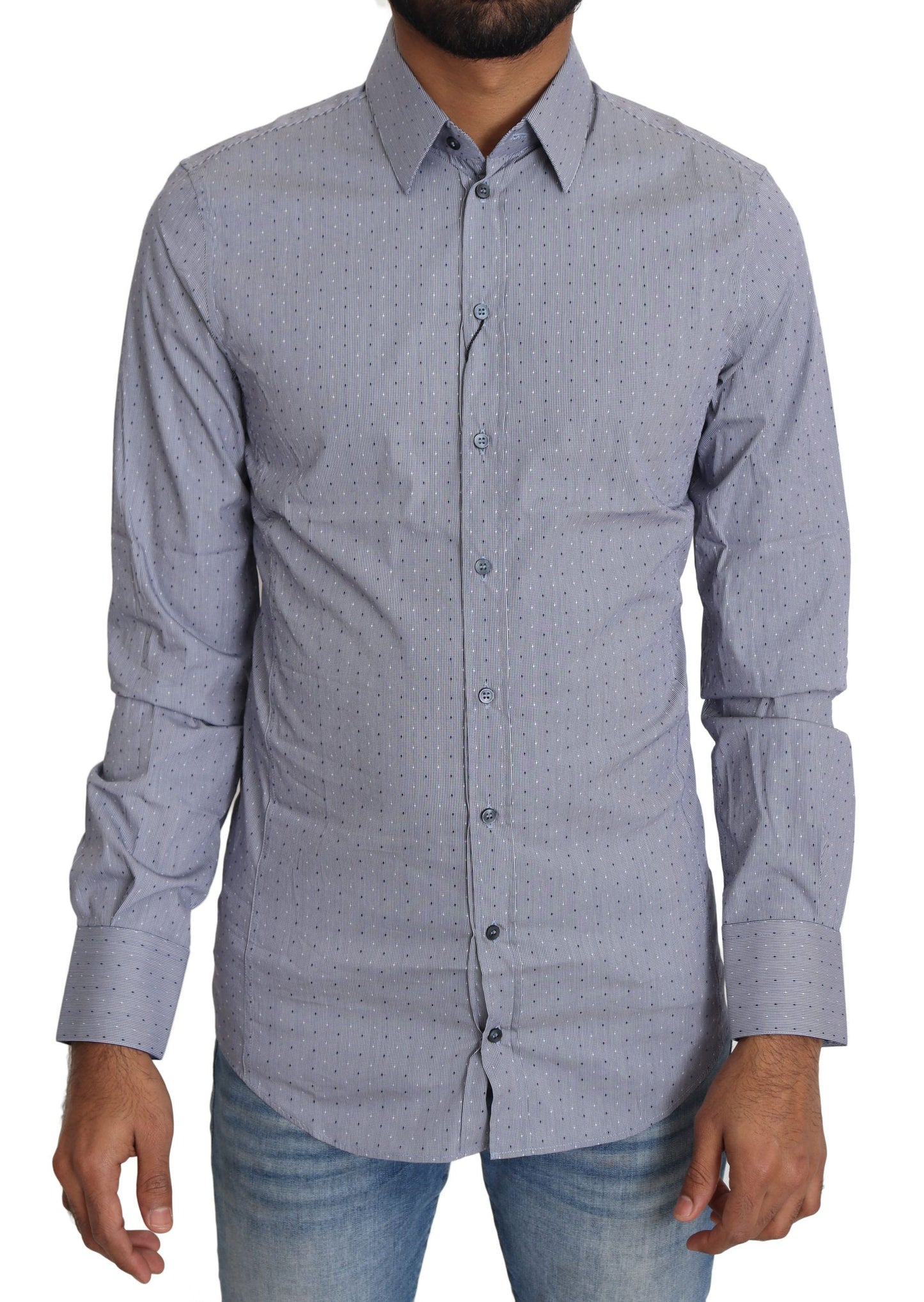 Chemise habillée SICILIA grise à pois, semi-ajustée, de Dolce & Gabbana