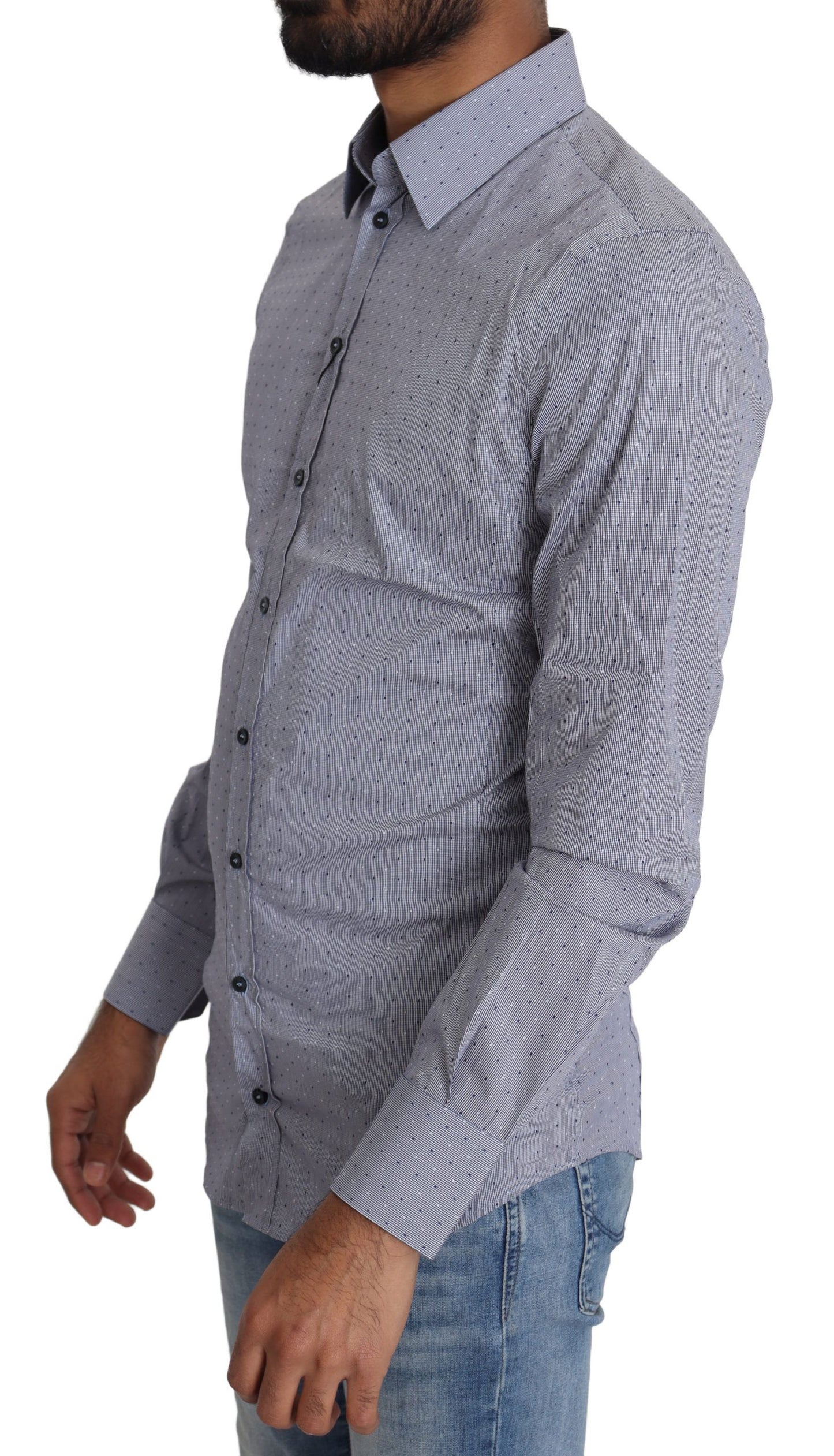Chemise habillée SICILIA grise à pois, semi-ajustée, de Dolce & Gabbana