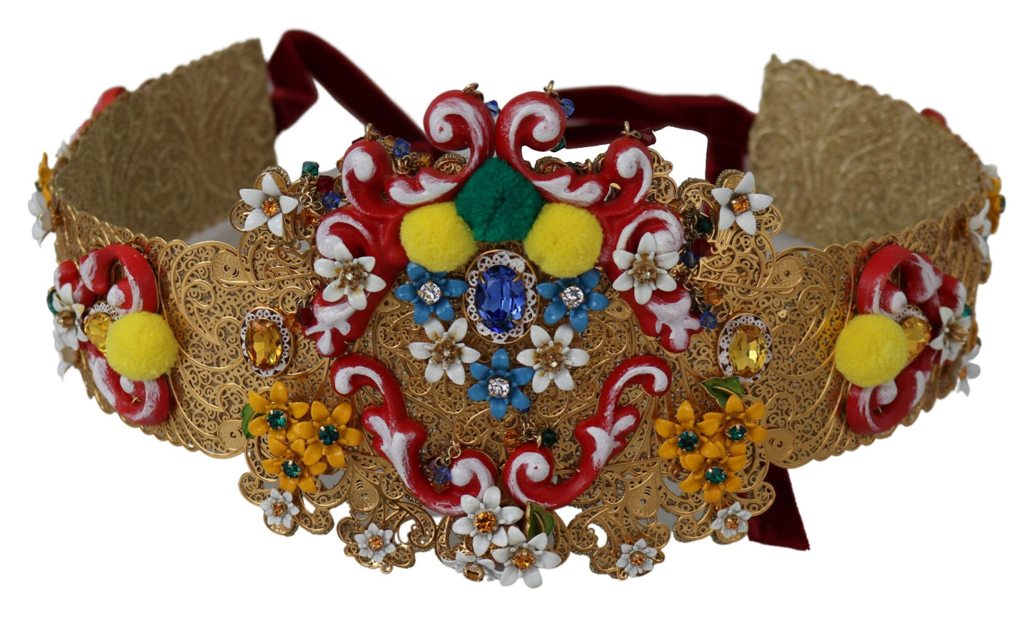 Ceinture large à fleurs et cristaux multicolores Dolce & Gabbana
