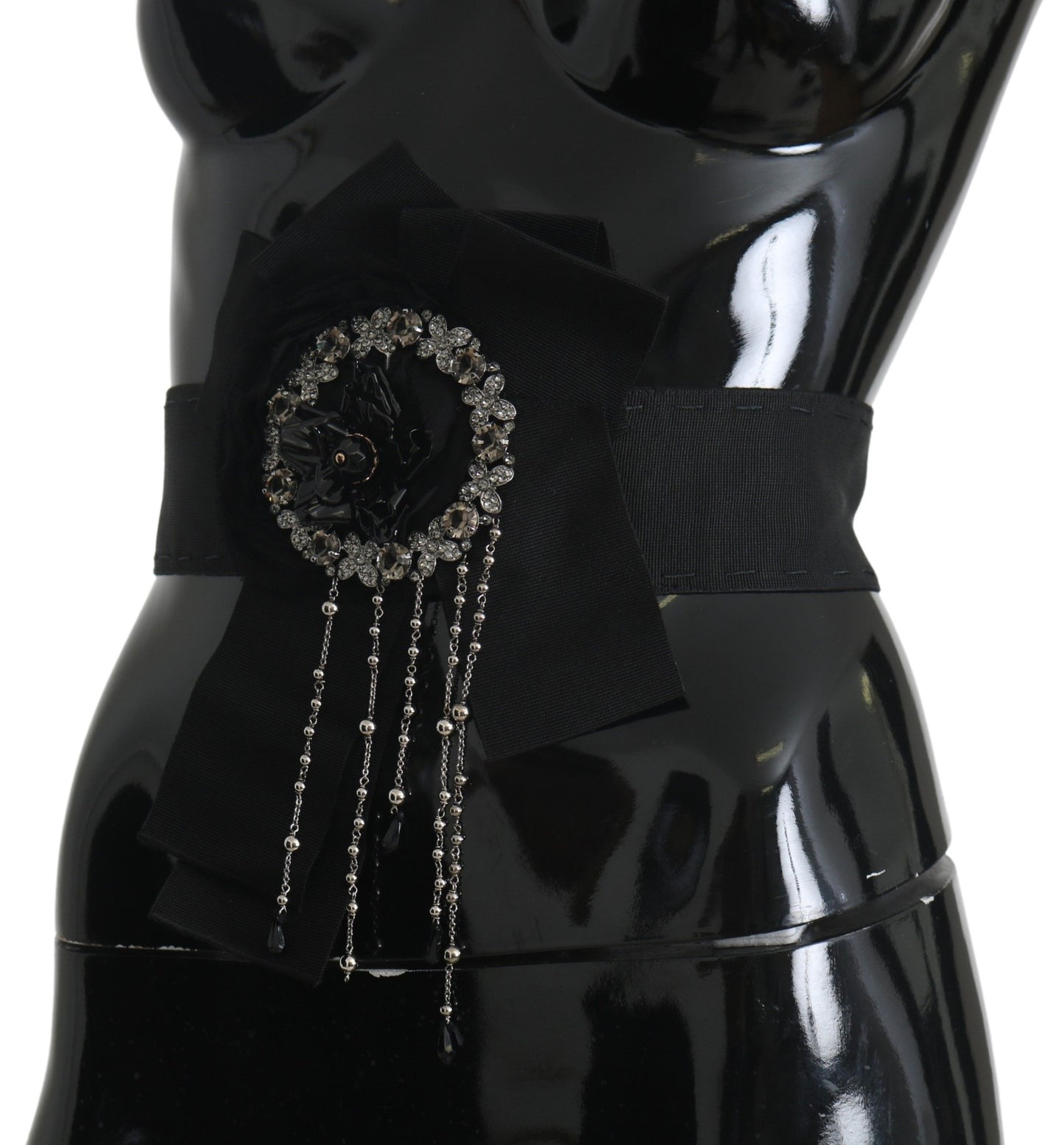 Dolce & Gabbana Zwarte Kristallen Broche Brede Taille SATORIA Riem