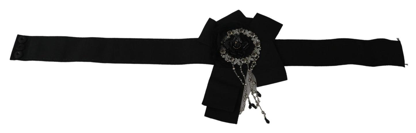 Dolce & Gabbana Zwarte Kristallen Broche Brede Taille SATORIA Riem