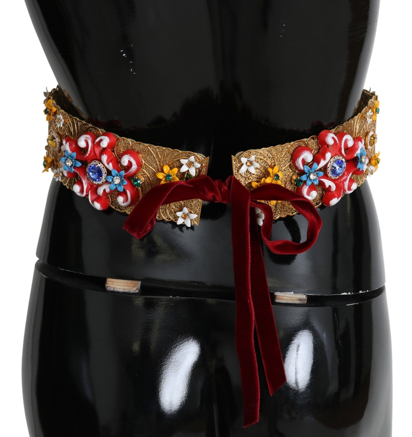 Dolce & Gabbana Versierde Bloemen Kristal Brede Taille Gouden Riem