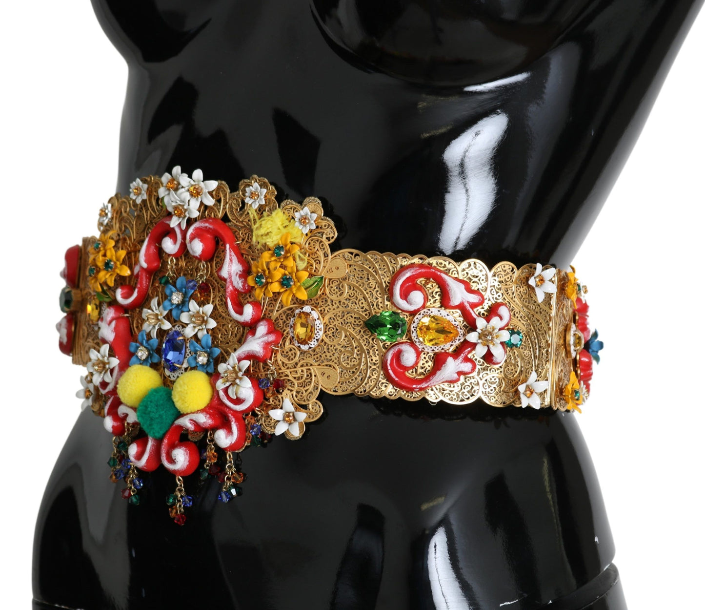Dolce & Gabbana Versierde Bloemen Kristal Brede Taille Gouden Riem