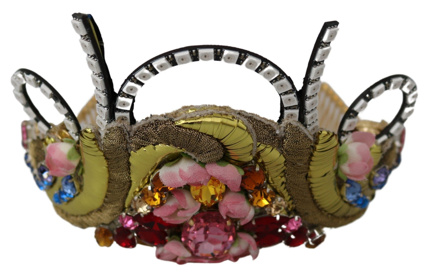 Dolce & Gabbana Gouden Messing Bloemen Kristallen LED-verlichting Kroon Tiara Diadeem