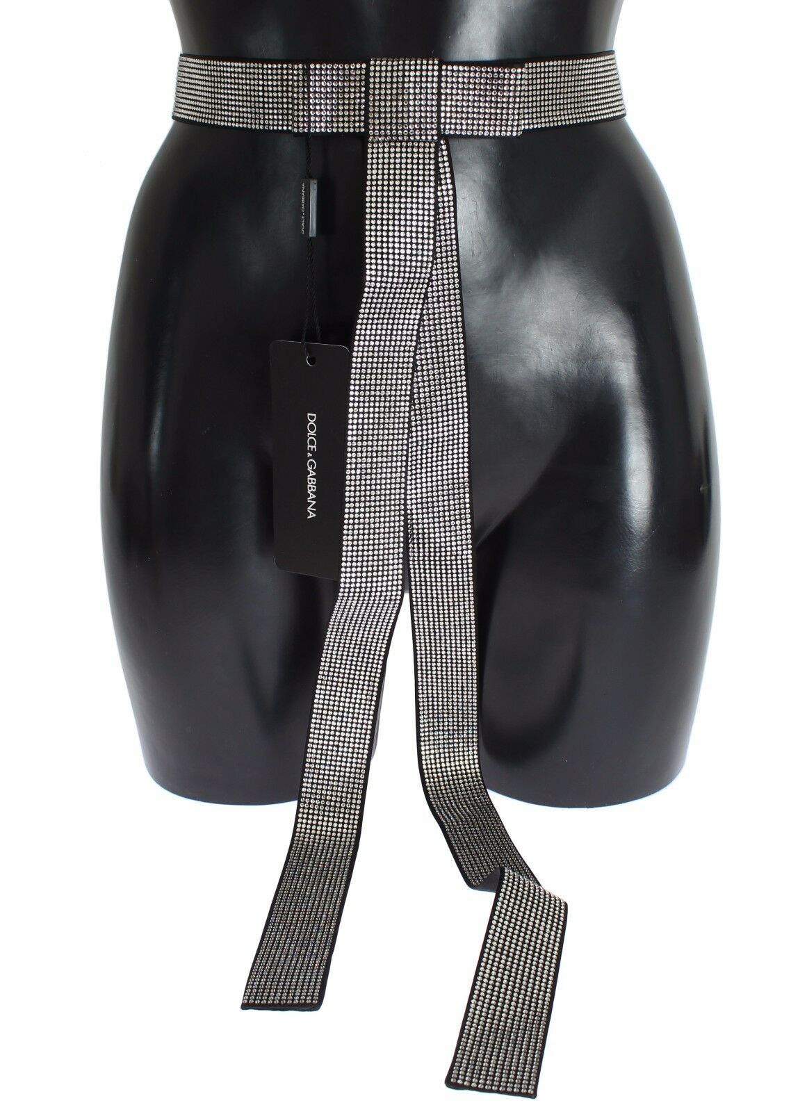 Ceinture en soie noire avec nœud en cristal transparent Dolce & Gabbana