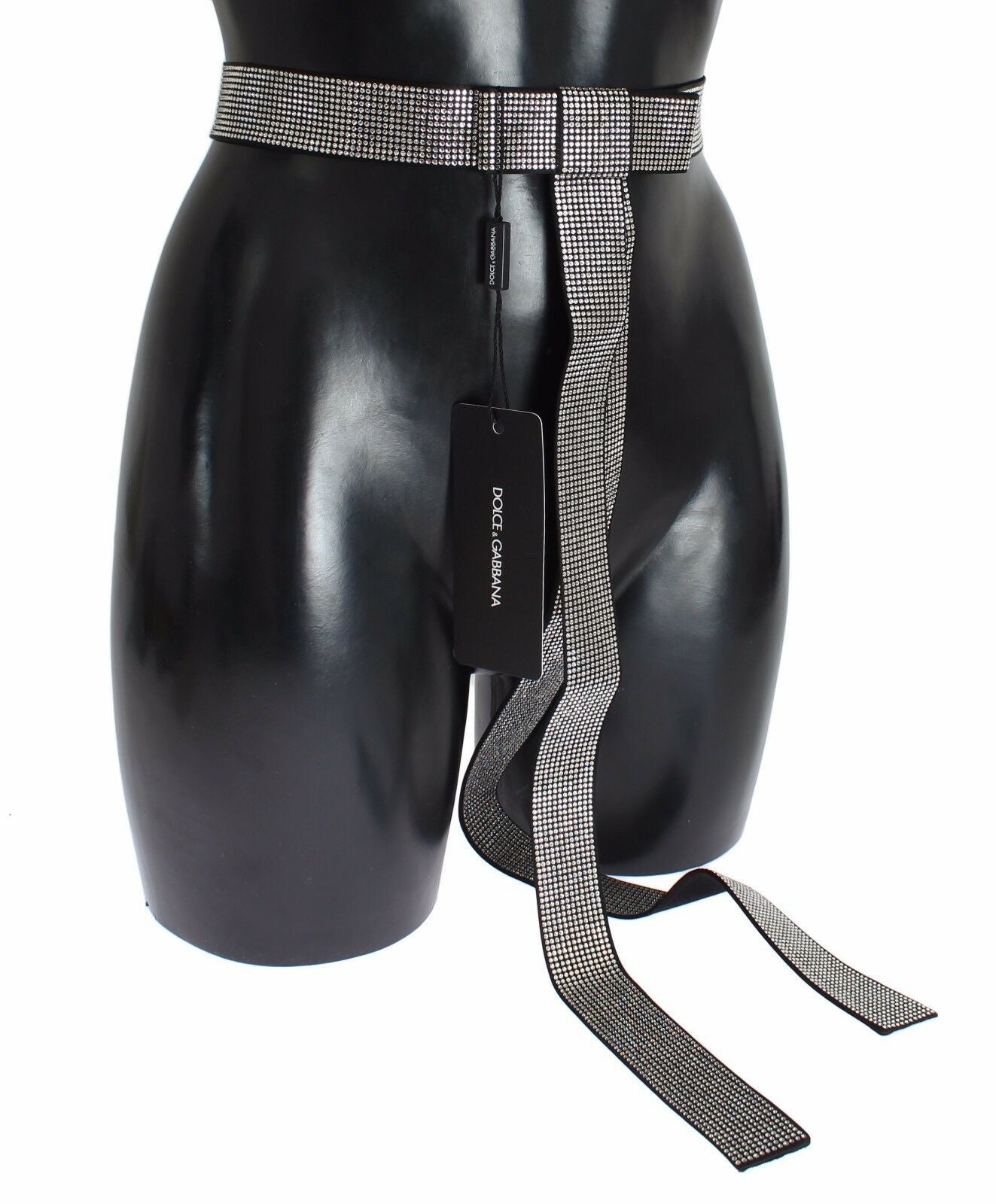 Ceinture en soie noire avec nœud en cristal transparent Dolce & Gabbana
