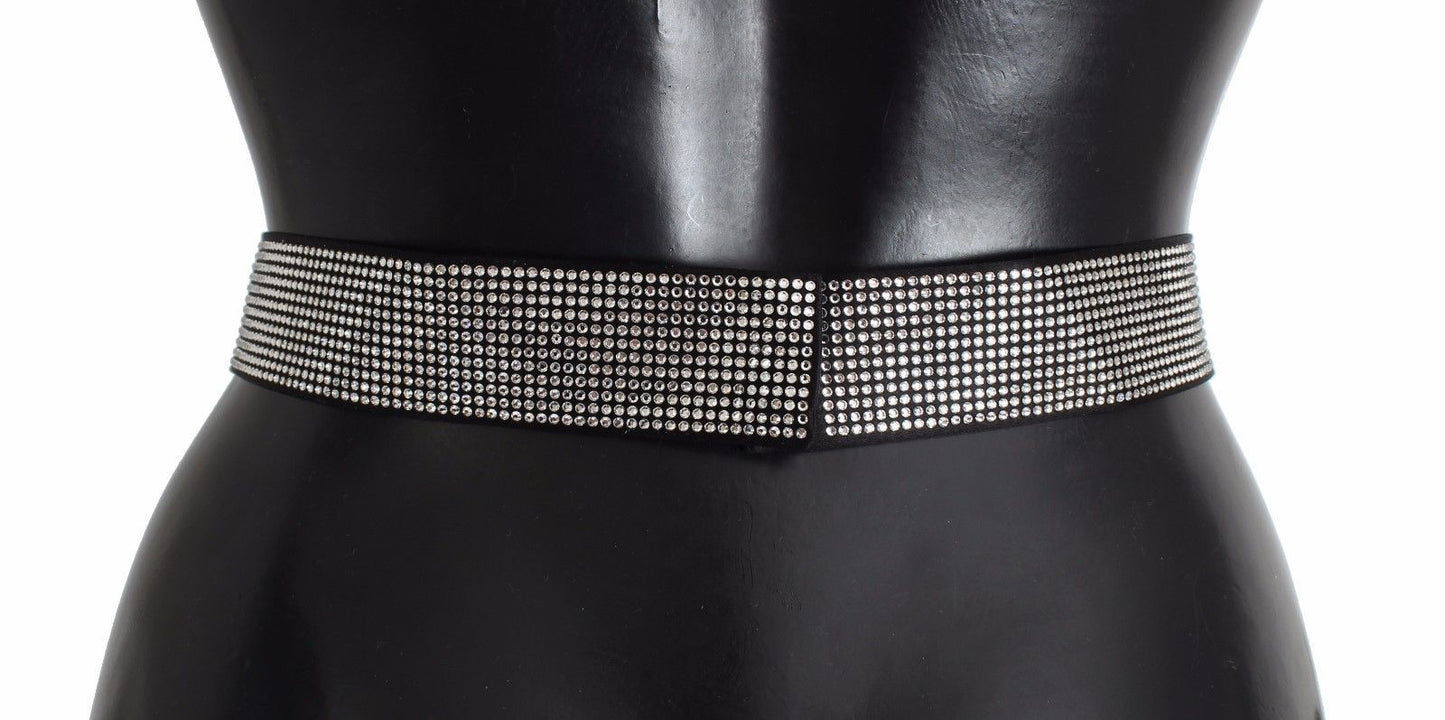 Ceinture en soie noire avec nœud en cristal transparent Dolce & Gabbana