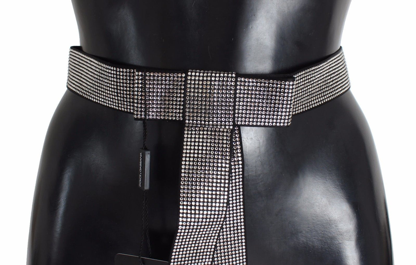 Ceinture en soie noire avec nœud en cristal transparent Dolce & Gabbana
