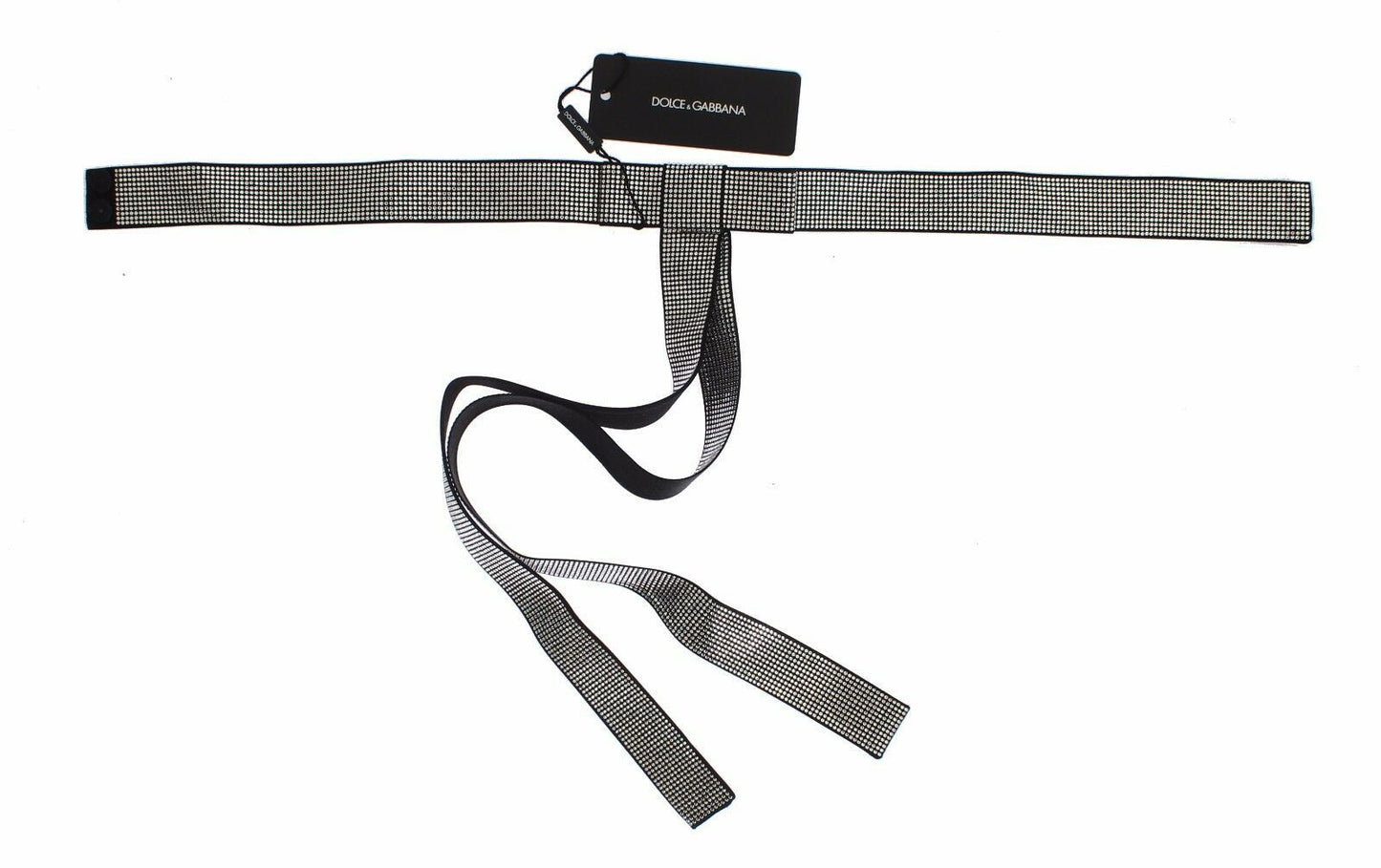 Ceinture en soie noire avec nœud en cristal transparent Dolce & Gabbana