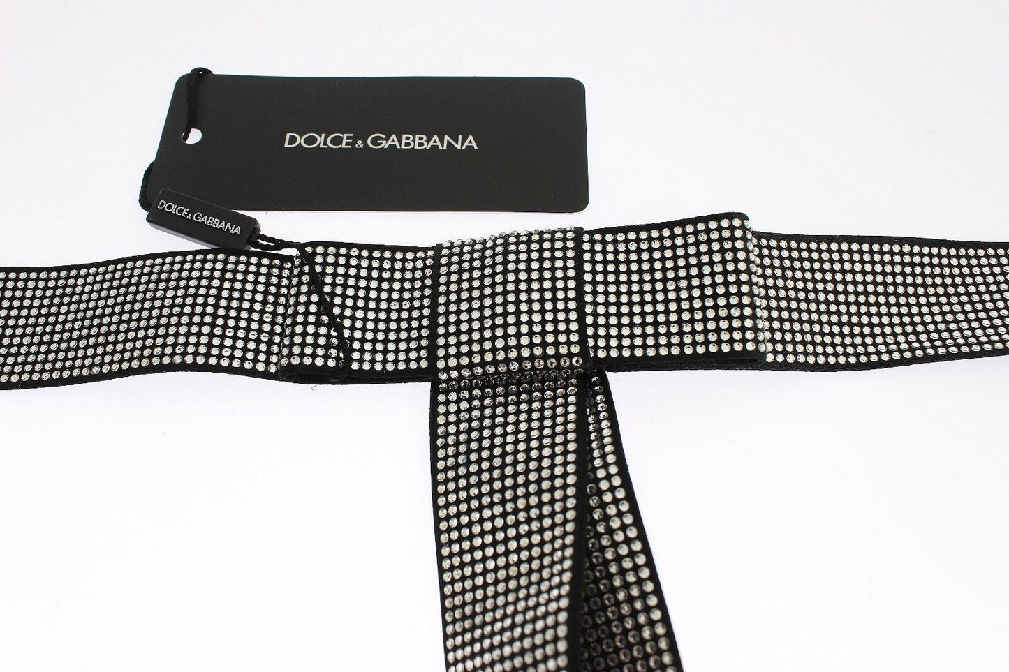 Ceinture en soie noire avec nœud en cristal transparent Dolce & Gabbana