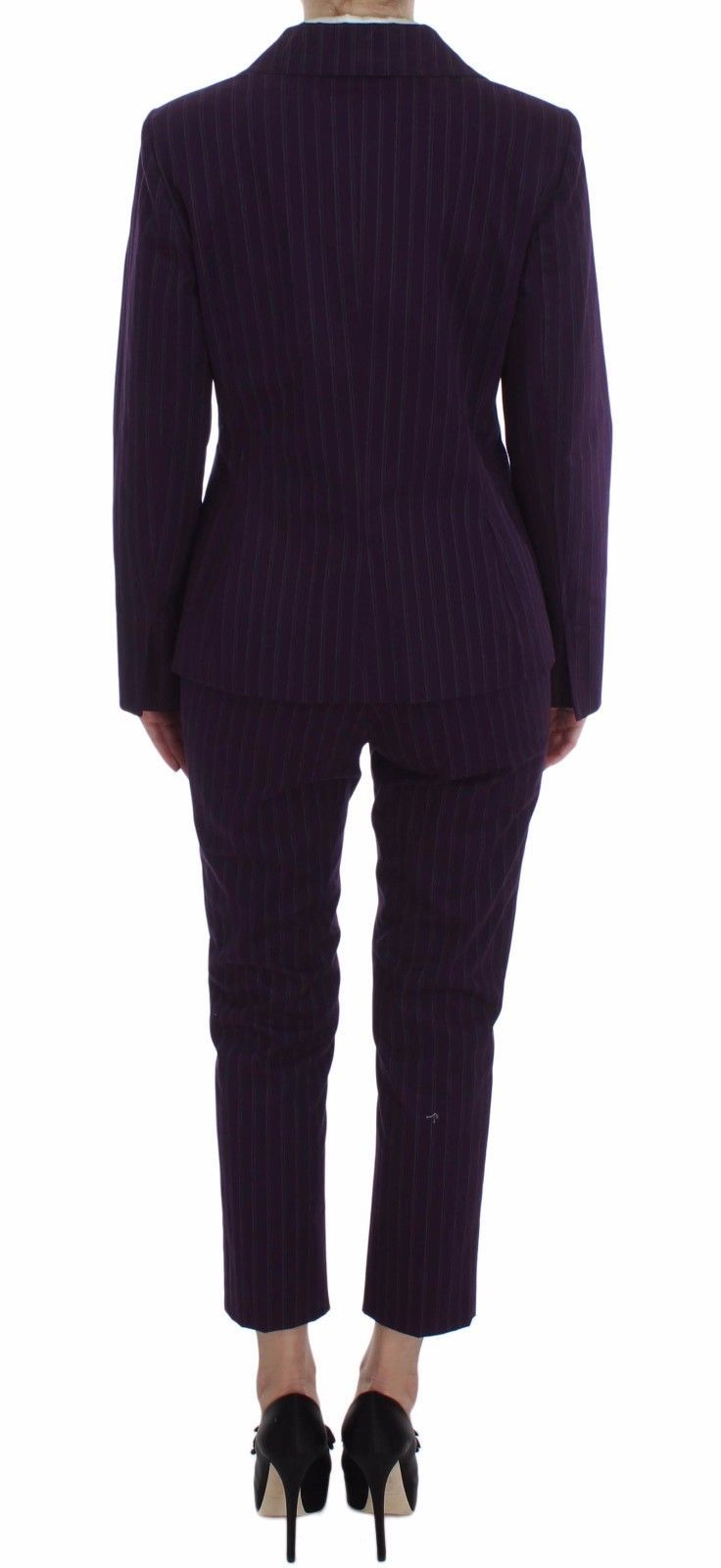 Ensemble tailleur-pantalon BENCIVENGA, veste et pantalon à rayures violettes, extensible.