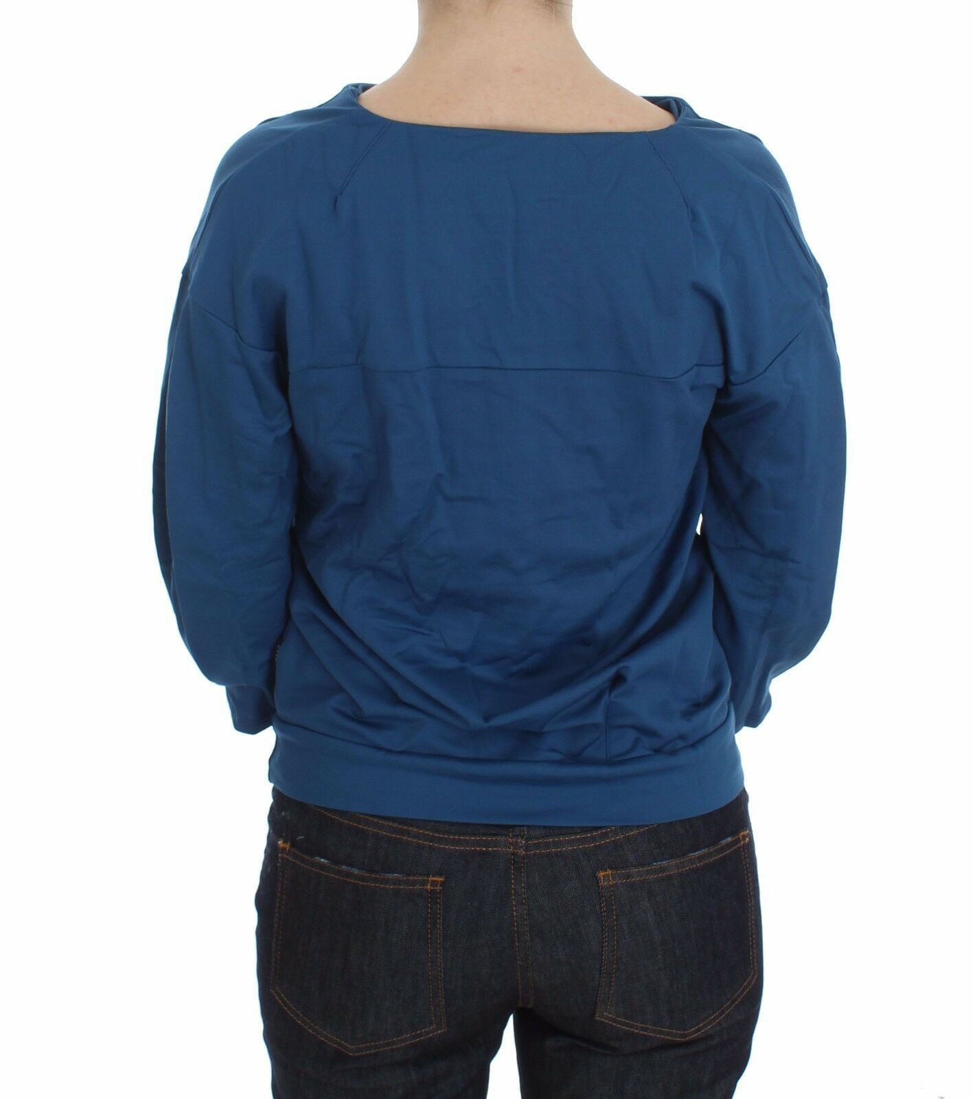 Pull en coton bleu Exte, col en V profond, pour femme.