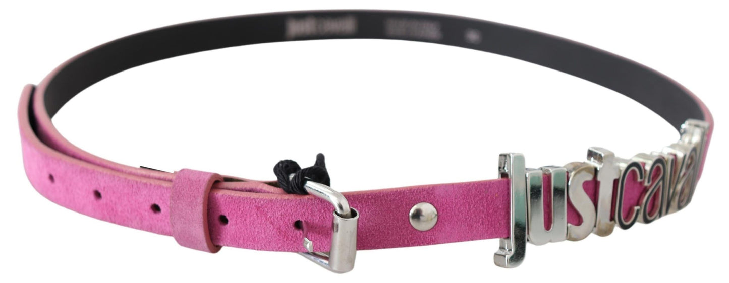 Just Cavalli roze zilveren chromen metalen gesp tailleriem