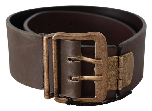 Ermanno Scervino bruin lederen brede bronzen gesp tailleriem