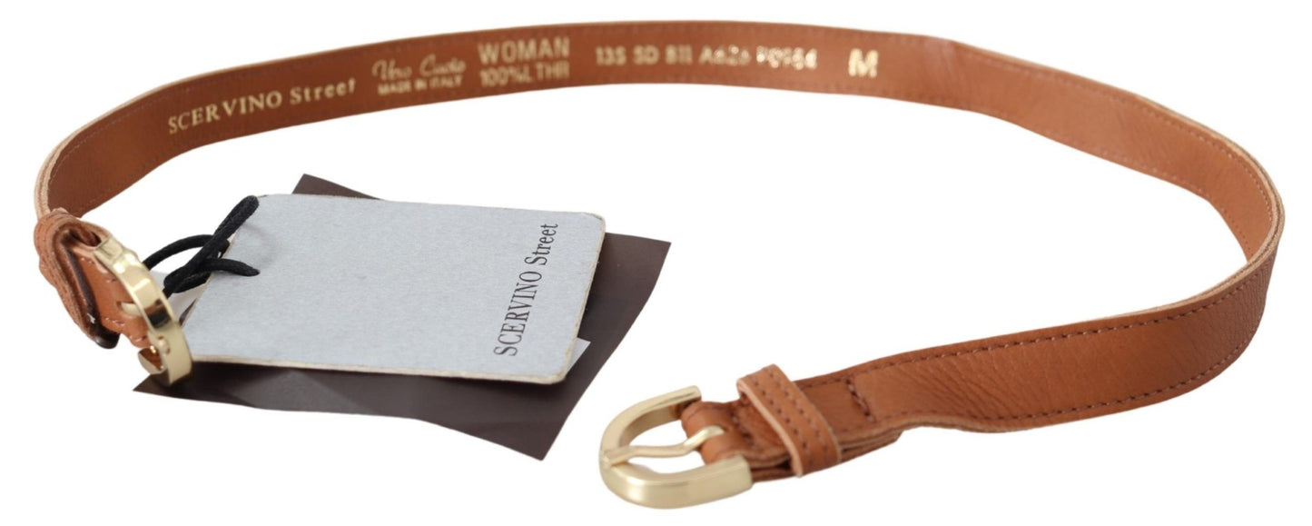 Ceinture Scervino Street en cuir marron clair à double boucle dorée