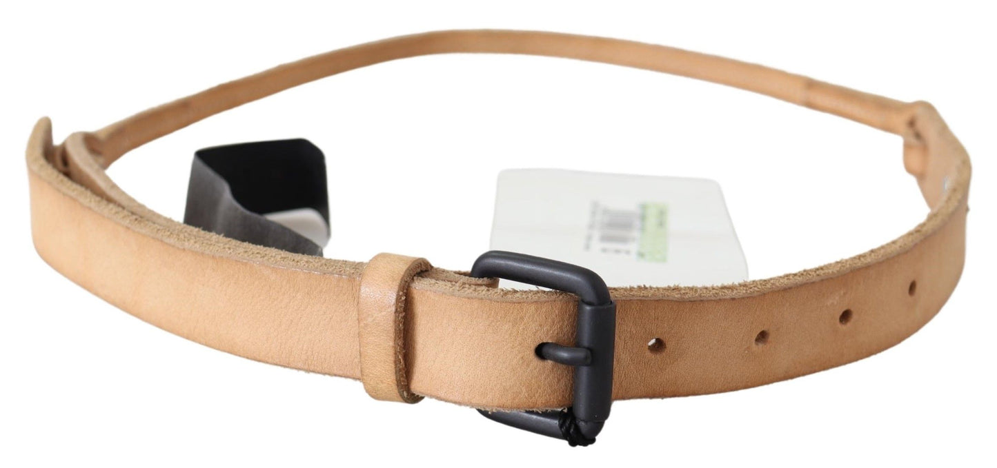 Scervino Street Light Brown Slim Leather Black Logo Buckle Belt