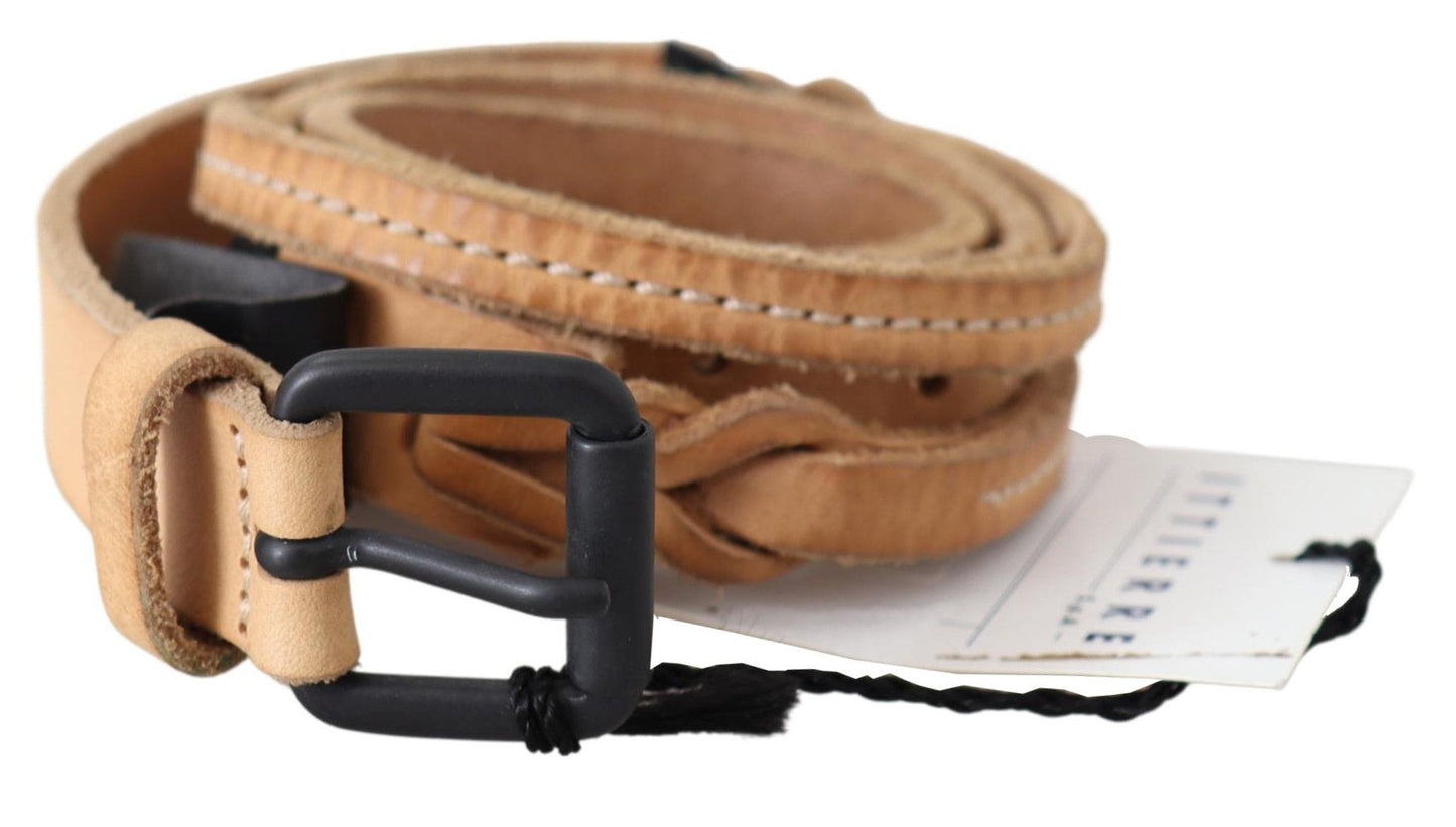Scervino Street Light Brown Slim Leather Black Logo Buckle Belt
