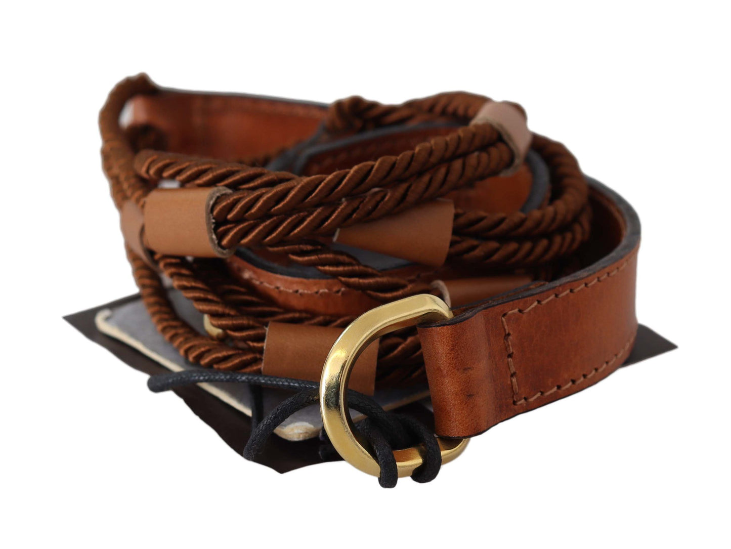 Ceinture en cuir marron tressé avec boucle dorée Scervino Street