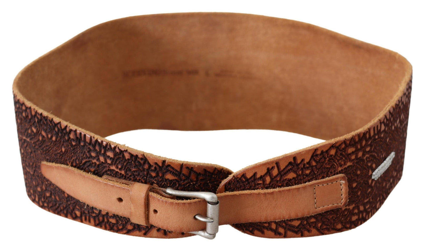 Ceinture large en cuir marron Scervino Street avec logo brodé