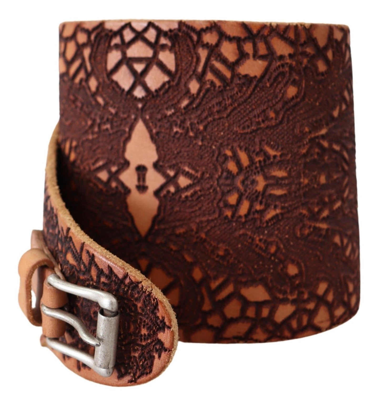 Ceinture large en cuir marron Scervino Street avec logo brodé