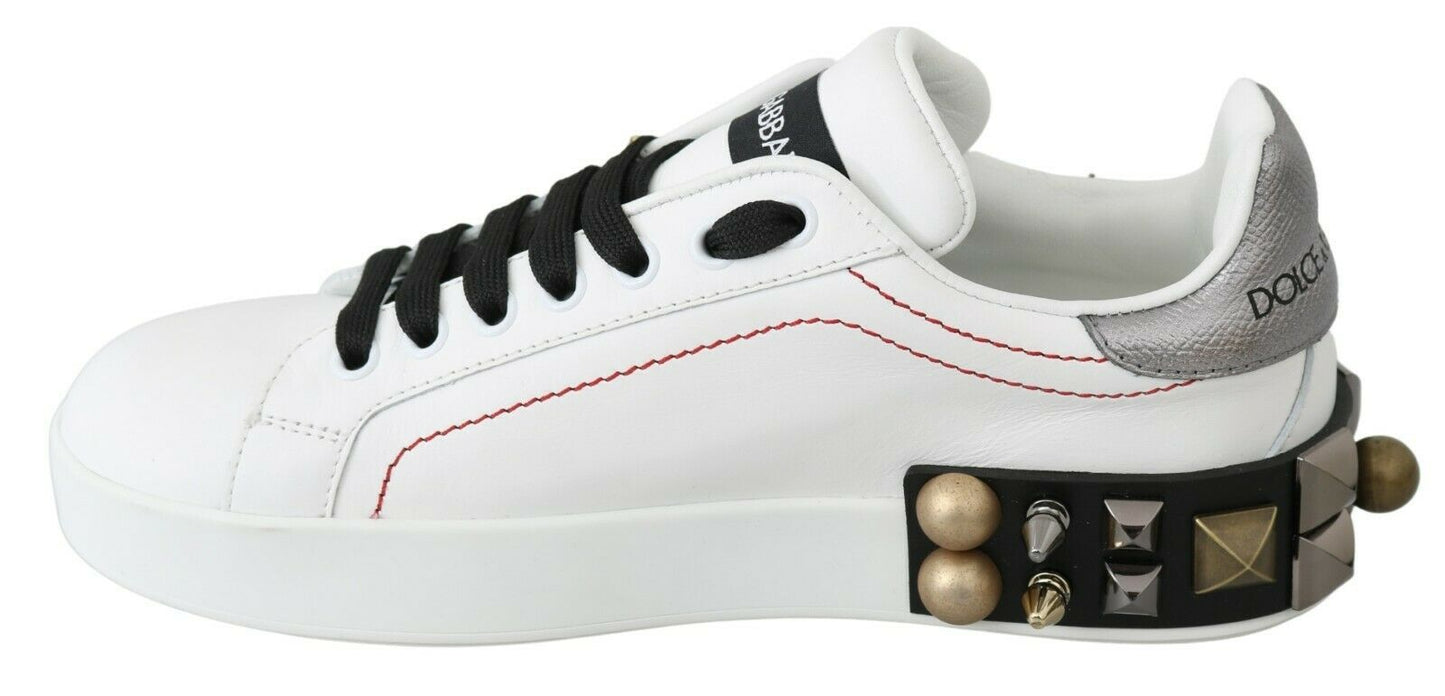Sneakers en cuir blanc à fleurs et roses en cristal de Dolce & Gabbana