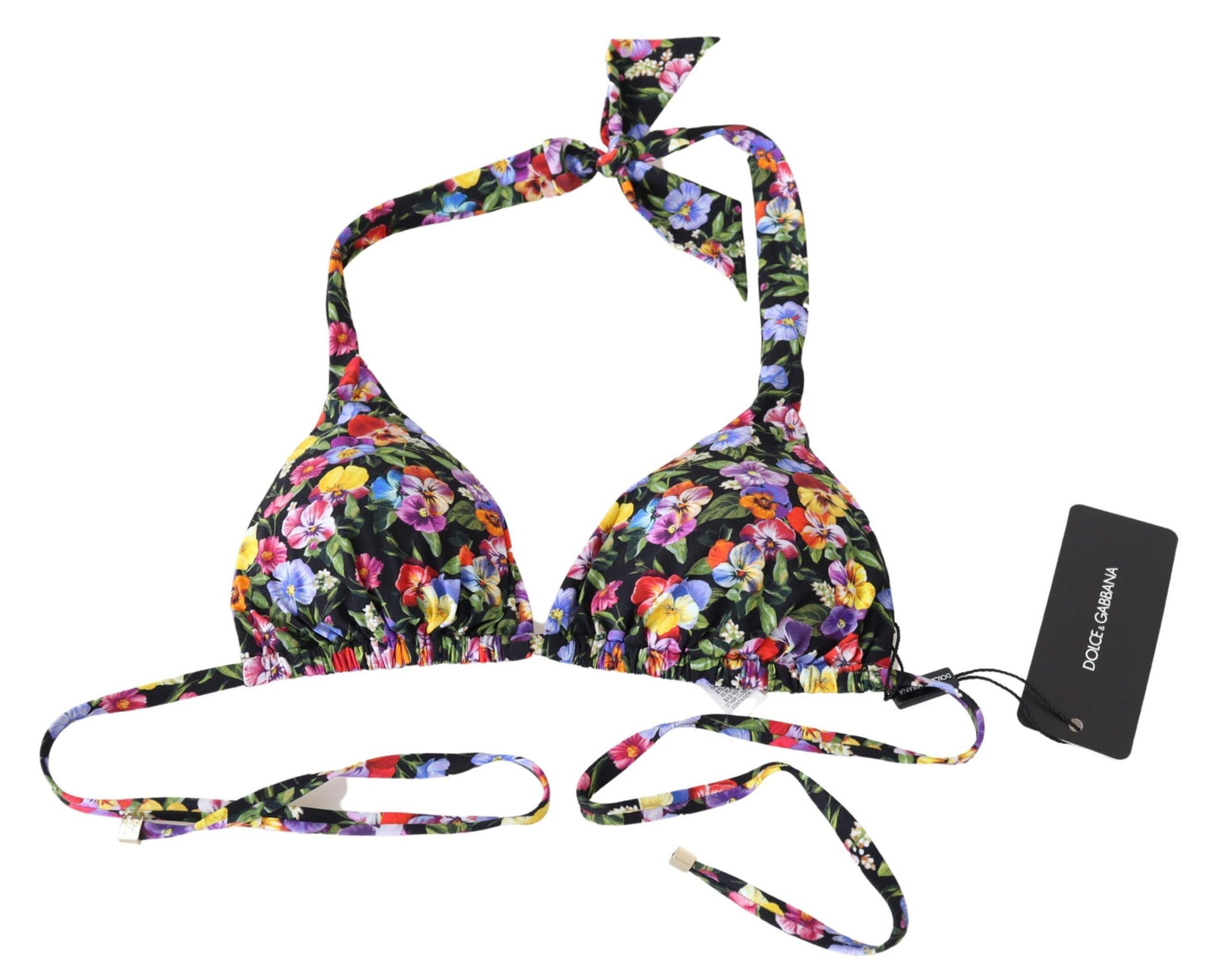 Dolce & Gabbana zwarte bikini met bloemenprint, strandkleding, bikini-tops