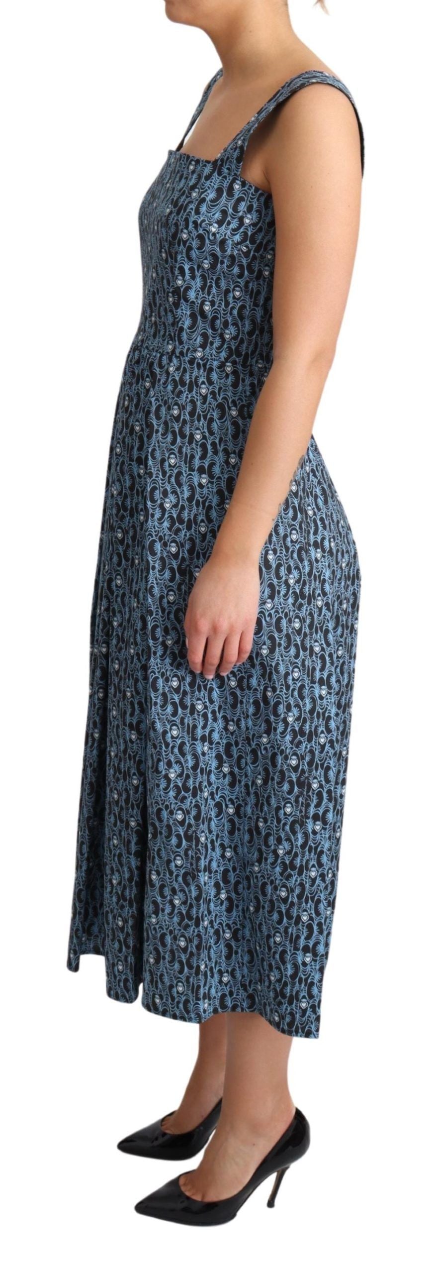 Dolce & Gabbana blauwe, A-lijn jurk van stretch katoen met hartjesmotief