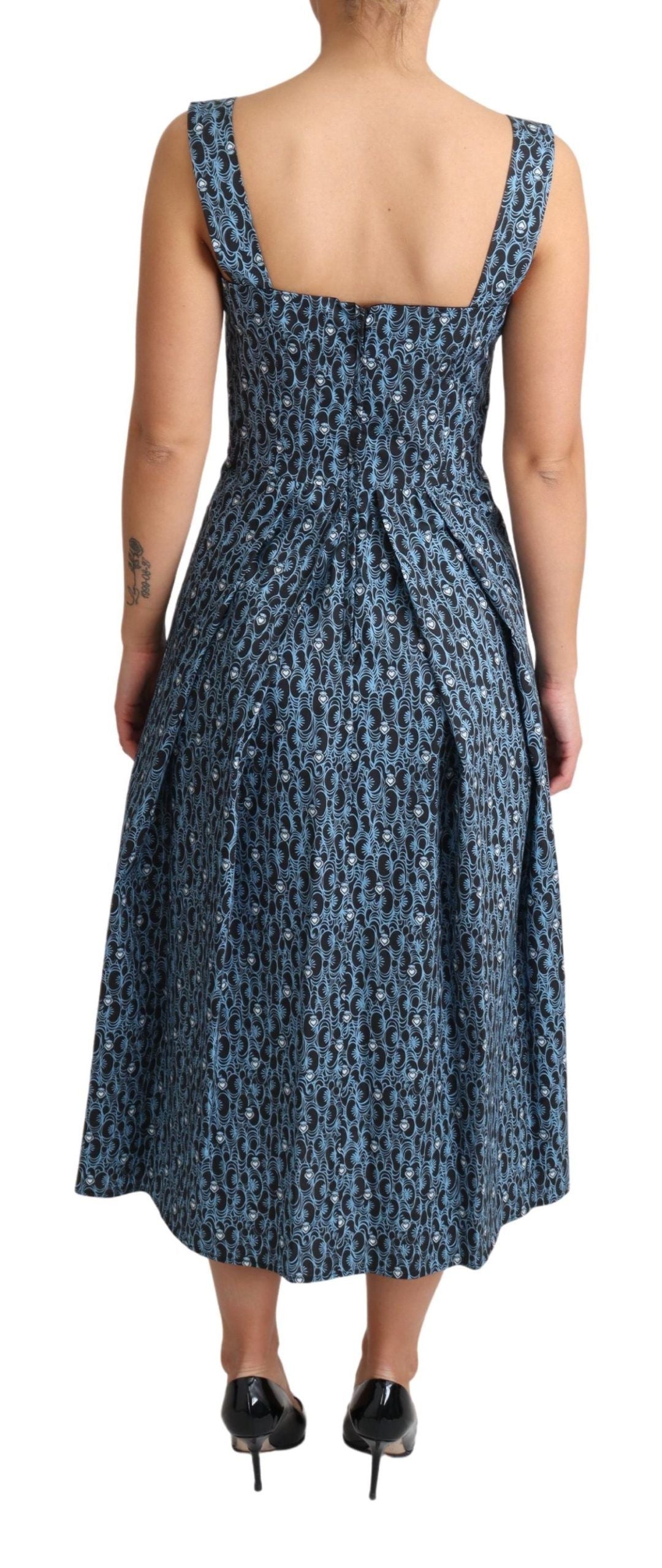 Dolce & Gabbana blauwe, A-lijn jurk van stretch katoen met hartjesmotief